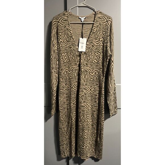 NWT ASTARS Long Sleeve Midi Cardigan Sweater Animal Print Zebra Brown Small - Picture 1 of 5